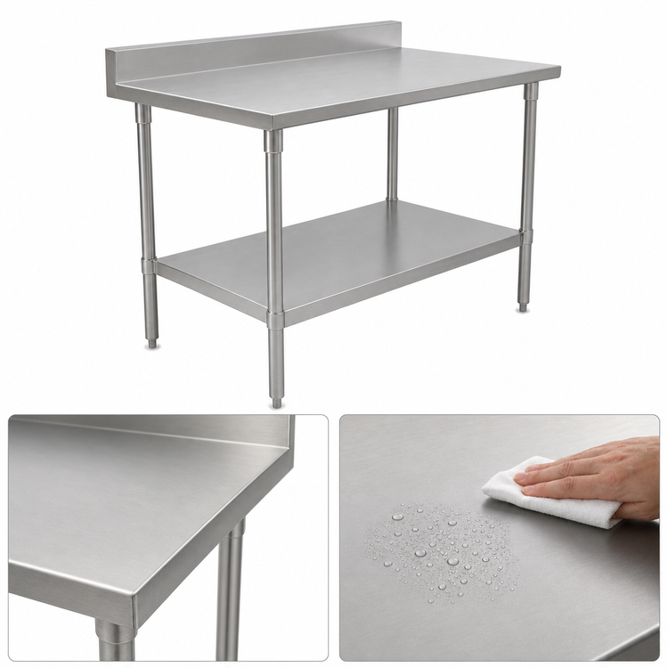 Product image #3 for John Boos Stallion 84" x 24" Stainless Steel Work Table with 5" Backsplash and Adjustable Undershelf