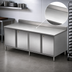 Thumbnail image #3 for BK Resources Stainless Steel Chef Table Cabinet Base with Hinged Doors and Locks, 96 x 36 x 39.75 Inches, 5-Inch Riser