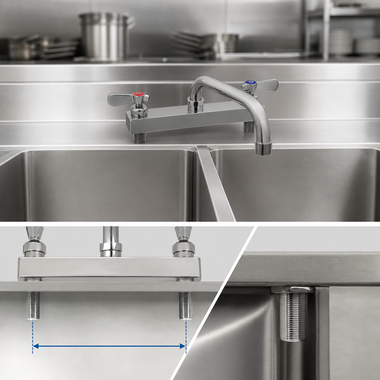 Product image #3 for BK Resources Evolution Deck Mount Manual Faucet with 8-Inch Centers and 14-Inch Swing Spout