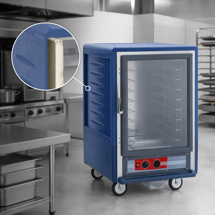 Product image #3 for Metro C5 3 Series Half-Height Mobile Heated Holding Cabinet with Blue Insulation Armour and Clear Polycarbonate Door
