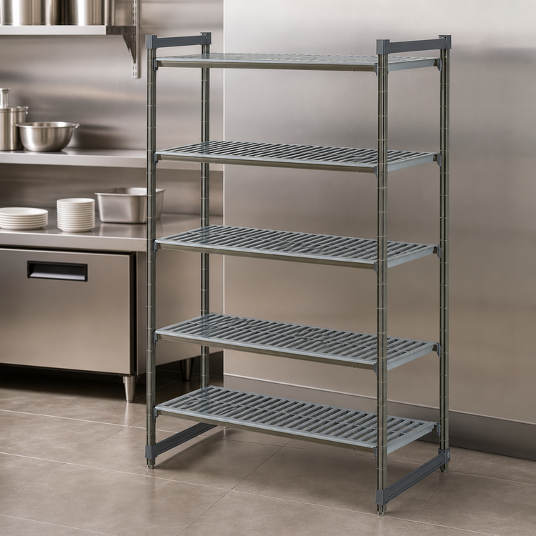 Product image #3 for Cambro Camshelving Basics Plus 5-Tier Vented Stationary Starter Shelving Unit, 24"W x 54"L x 84"H, Brushed Graphite