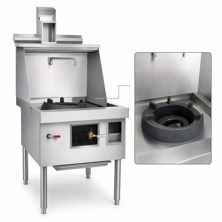 Product image #3 for MasterRange One-Chamber Gas Wok Range with Flue, Stainless Steel Deck and Sides