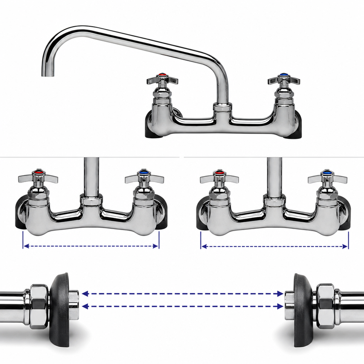 Product image #3 for T&S Brass Big-Flo Wall-Mount Sink Mixing Faucet with 12-Inch Plain End Swing Nozzle