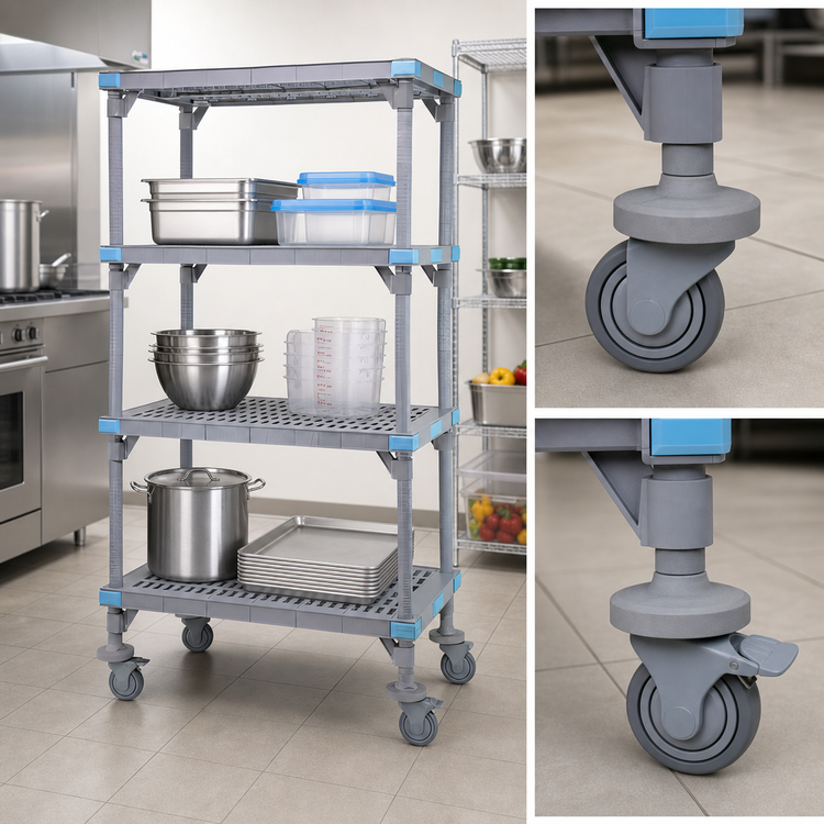 Product image #3 for Quantum Millenia Mobile Polymer Shelving Starter Unit, 24 x 21 x 86 Inches, 4 Shelves, Gray