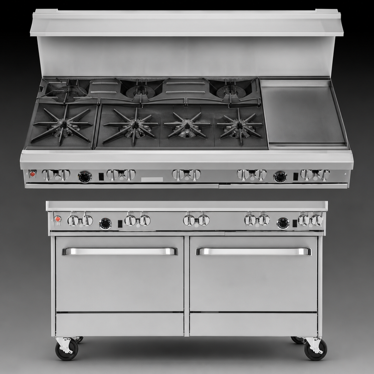 Product image #3 for Southbend Ultimate 60-Inch Gas Restaurant Range with 5 Open Burners, 24-Inch Griddle, and 2 Convection Ovens