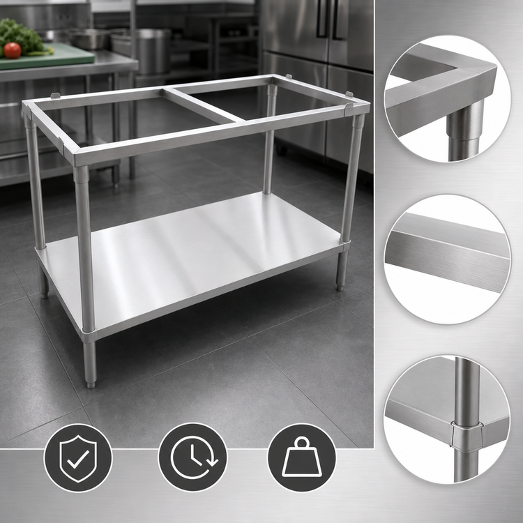 Product image #3 for Omcan Stainless Steel Solid Poly-Top Work Table Frame With Undershelf, 48 x 24 x 36 Inches