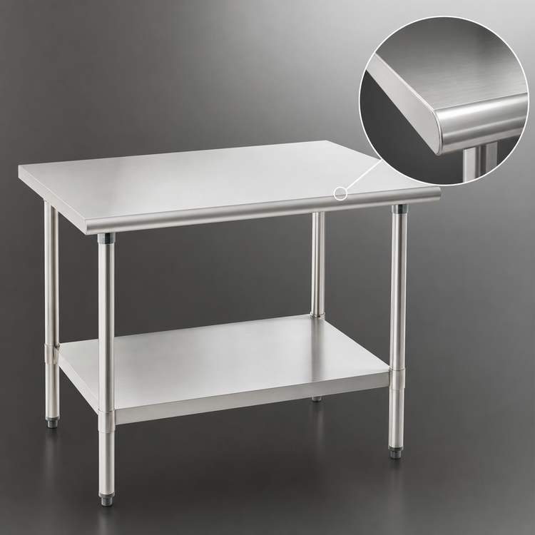 Product image #3 for Deluxe Series 48 Inch x 30 Inch 16 Gauge 300 Series Stainless Steel Work Table with Rolled Edge and Adjustable Undershelf