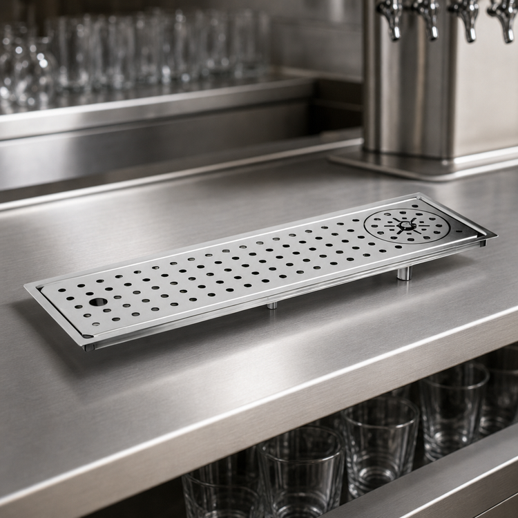 Product image #3 for Glastender Drop-In Rinser Faucet Drain Tray, 12 Inch Wide, Stainless Steel, 1/2 Inch Drain