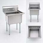 Thumbnail image #3 for BK Resources BKS-1-18-12 Commercial One-Compartment Stainless Steel Sink, 18 x 18 x 12 in Bowl, 9 in Backsplash, Galvanized Legs