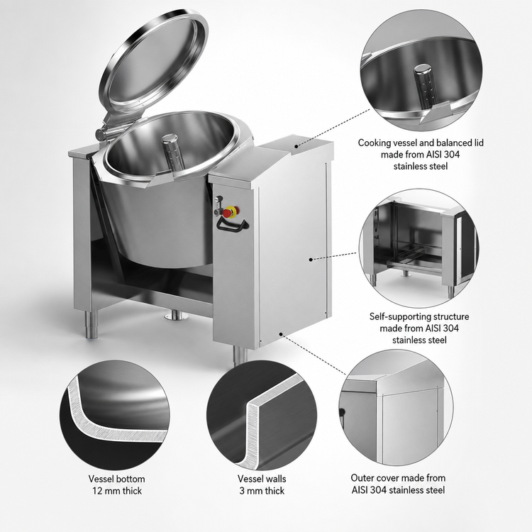 Product image #3 for Cucimix UCBTE018V1 18 Gallon Electric Tilting Skillet Braising Pan with Automatic Mixer