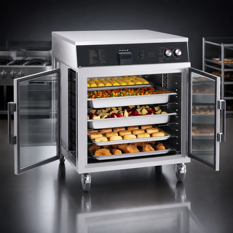 Product image #3 for Hatco Flav-R-Savor® Pass-Thru Mobile Heated Holding Cabinet with Glass Doors, 6 Full-Size Sheet Pan Capacity