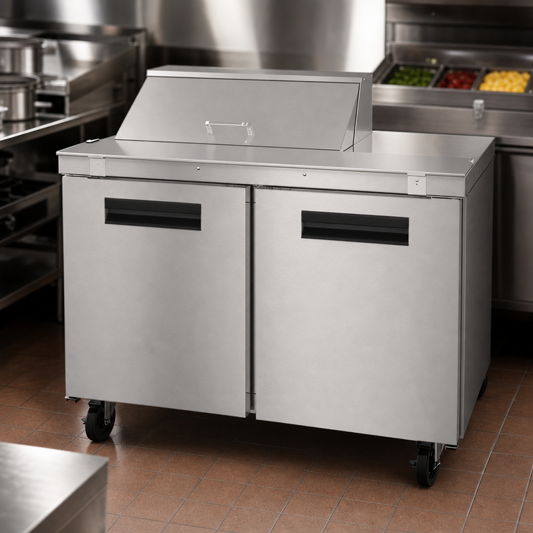 Product image #3 for Hoshizaki Steelheart SR48B-8 48-Inch Two-Section Sandwich Top Prep Refrigerator