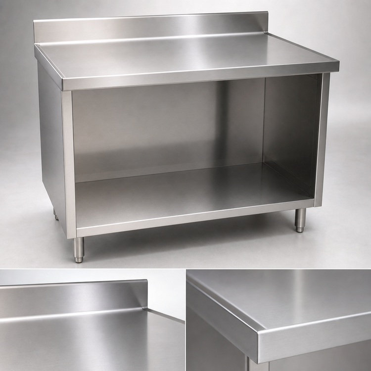 Product image #3 for Spec-Master Marine Series Stainless Steel Underbar Work Table with Open Front Cabinet Base, 48 x 30 Inches, 1-1/2 Inch Rear Up-Turn