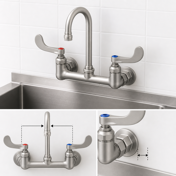 Product image #3 for Wall Mount Mixing Faucet with 8-Inch Adjustable Centers and Swivel Gooseneck