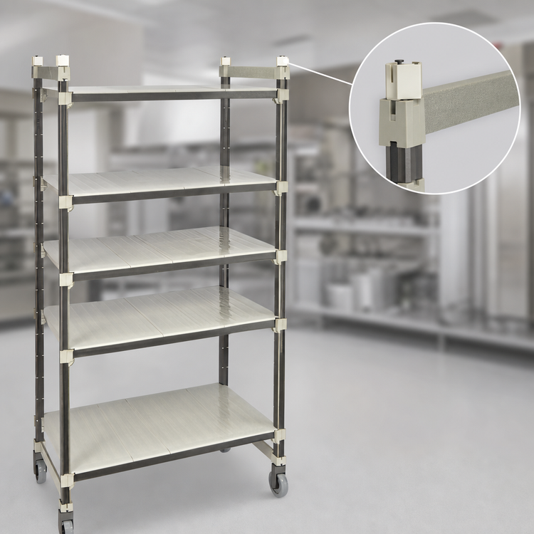 Product image #3 for Cambro Camshelving Elements XTRA High Density Top Rail Mobile Starter Unit, 21"D x 42"L x 80"H, 5-Tier