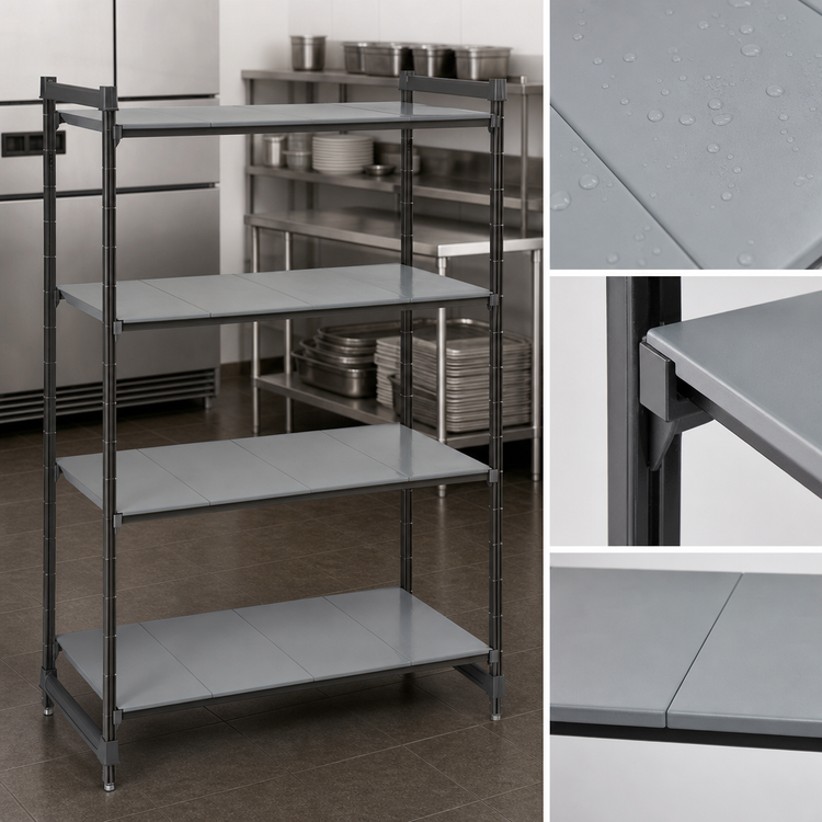 Product image #3 for Cambro Camshelving Basics Plus 4-Shelf Solid Stationary Starter Unit, 18 x 48 x 64 Inches, Brushed Graphite