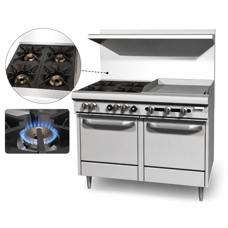 Product image #3 for Southbend S-Series 48-Inch Gas Restaurant Range with 4 Open Burners, 24-Inch Griddle & 2 Space Saver Ovens