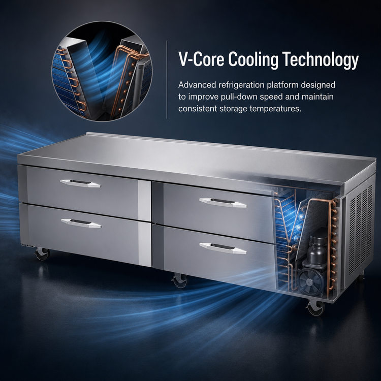 Product image #3 for Victory Refrigeration CBR96HC 96-Inch Two-Section Chef Base Refrigerator with 4 Drawers