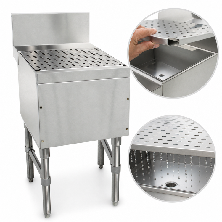 Product image #3 for Advance Tabco Prestige Supreme 30-Inch Freestanding Stainless Steel Underbar Drainboard with Removable Perforated Top