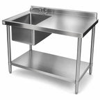 Thumbnail image #3 for Klinger's Trading STB2460BL 60-Inch Left-Side Stainless Steel Prep Sink Table, 18-Gauge Top, 2-Inch Backsplash, Undershelf