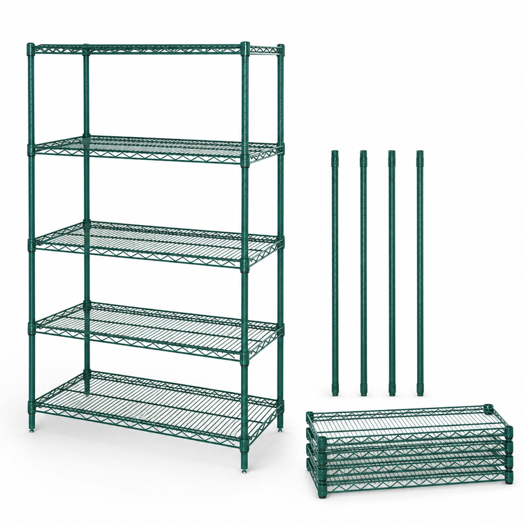 Product image #3 for Quantum 5-Shelf Wire Shelving Starter Kit, 42"W x 21"D x 63"H, Green Epoxy Antimicrobial Finish