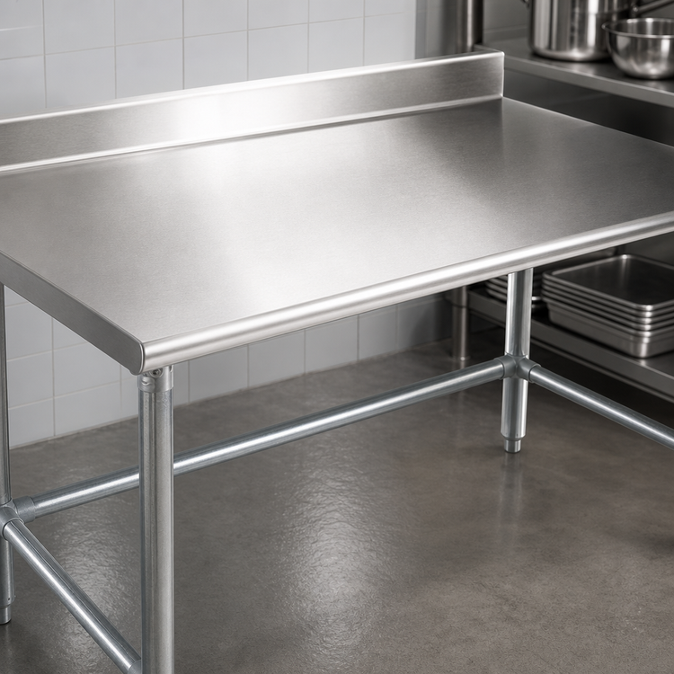 Product image #3 for Eagle Group Budget Series 84-Inch x 30-Inch Stainless Steel Work Table with 4-1/2-Inch Backsplash and Galvanized Tubular Base