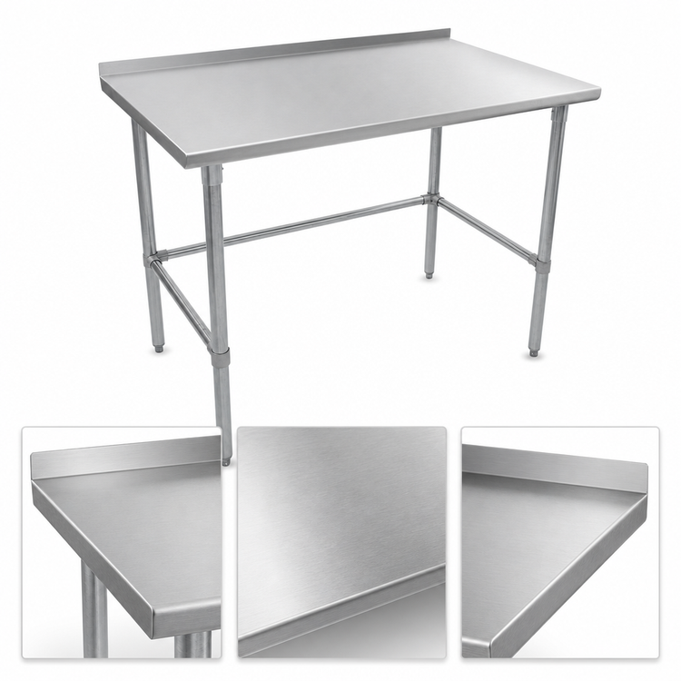 Product image #3 for John Boos Stallion 48" x 30" 14 Gauge 300 Series Stainless Steel Work Table with 1-1/2" Rear Up-Turn