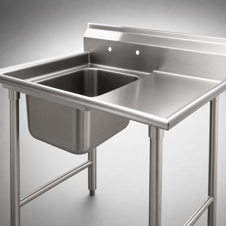Product image #3 for Eagle Group 414 Series 1-Compartment Sink with Right Drainboard, 430 Stainless Steel Top and 304 Stainless Steel Bowl
