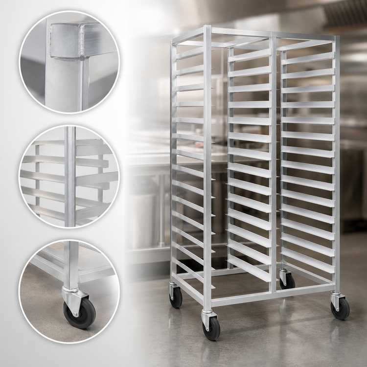 Product image #3 for Panco Mobile Double-Compartment Aluminum Tray Rack for 18 x 26 Inch Trays