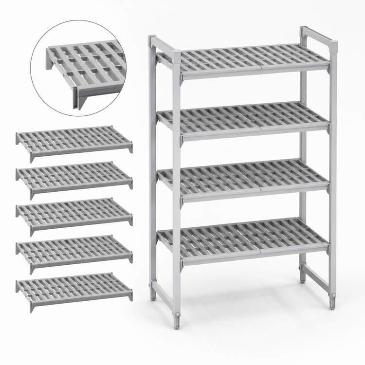 Product image #4 for Cambro Camshelving Premium 18" x 36" Vented 5-Shelf Shelf Kit, Speckled Gray