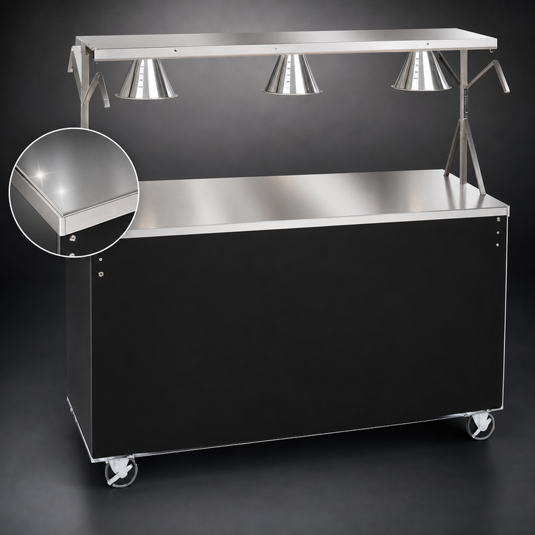 Product image #3 for Vollrath 2-Series Affordable Portable 46-Inch Mobile Utility Station with Storage Doors, Buffet Breath Guard Lights, and Stainless Steel Top