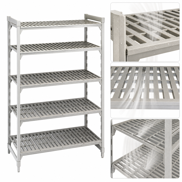 Product image #4 for Cambro Camshelving Premium 5-Tier Stationary Vented Polymer Shelving Starter Unit, 18 x 30 x 84 Inches, Speckled Gray