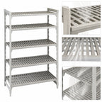 Thumbnail image #4 for Cambro Camshelving® Premium CPU183084V5PKG 5-Tier Stationary Vented Polymer Shelving Starter Unit, 18 x 30 x 84 Inches, Speckled Gray
