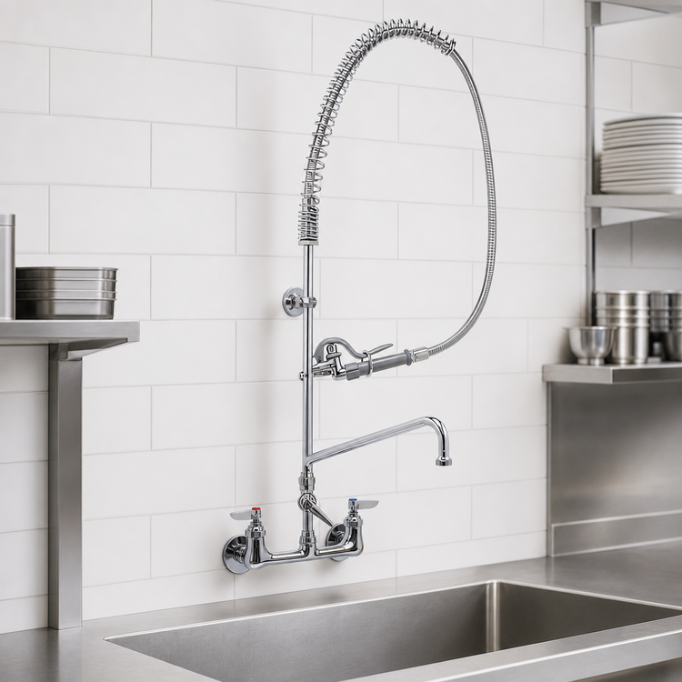 Product image #3 for T&S Brass EasyInstall 8" Wall-Mount Mixing Pre-Rinse Unit with 14" Swing Nozzle