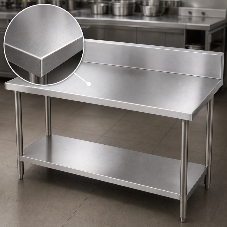 Product image #3 for Advance Tabco 48" x 30" 14-Gauge 304 Stainless Steel Work Table with 10" Backsplash and Undershelf