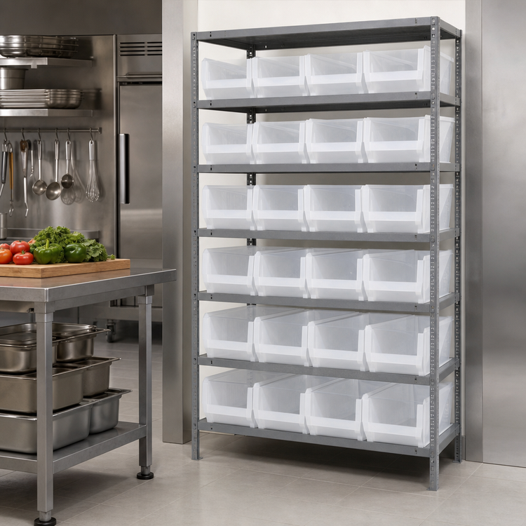 Product image #3 for Quantum 8-Shelf Heavy Duty Stationary Wire Shelving Unit with 24 Clear Bins, 36 x 24 x 75 Inches