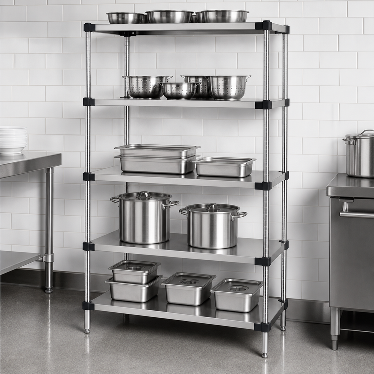 Product image #3 for Quantum 5-Shelf Stationary Solid Stainless Steel Shelving Starter Kit, 30 x 18 x 54 Inches