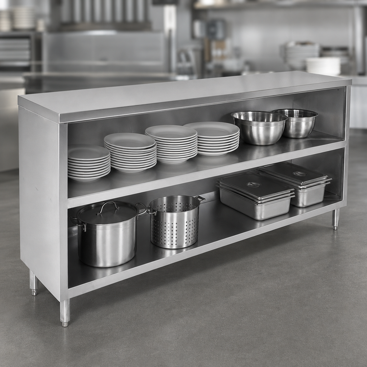 Product image #3 for John Boos 84-Inch Open Front Stainless Steel Dish Cabinet with Mid-Shelf