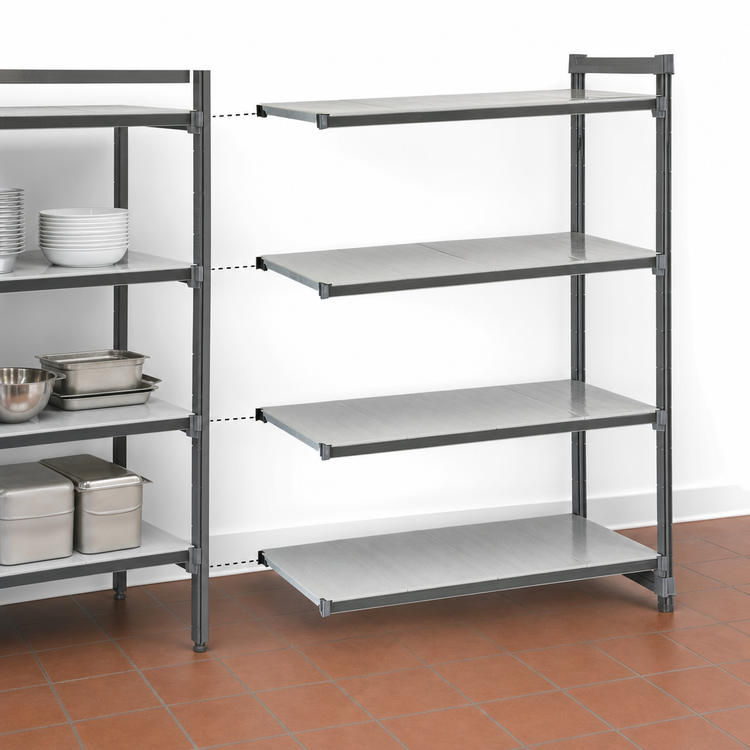 Product image #3 for Cambro Camshelving Basics Plus 30 x 18 x 64-Inch 4-Shelf Solid Add-On Polymer Shelving Unit, Brushed Graphite