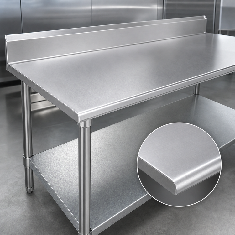 Product image #3 for Advance Tabco 120-Inch x 24-Inch Stainless Steel Work Table with 5-Inch Backsplash and Galvanized Undershelf