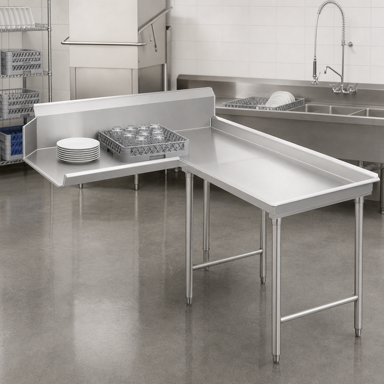 Product image #3 for Advance Tabco Island-Clean L-Shaped Right-Attach Dish Table, 83 Inch, 16 Gauge 304 Stainless Steel