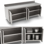 Thumbnail image #3 for John Boos 4CH6R5-36108 108" x 36" Enclosed Stainless Steel Work Table with Cabinet Base, 16-Gauge 300 Series Top and 5" Backsplash