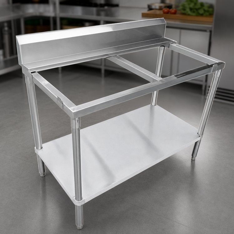 Product image #3 for 48-Inch x 24-Inch Stainless Steel Poly Top Work Table Frame with Undershelf and 6-Inch Backsplash