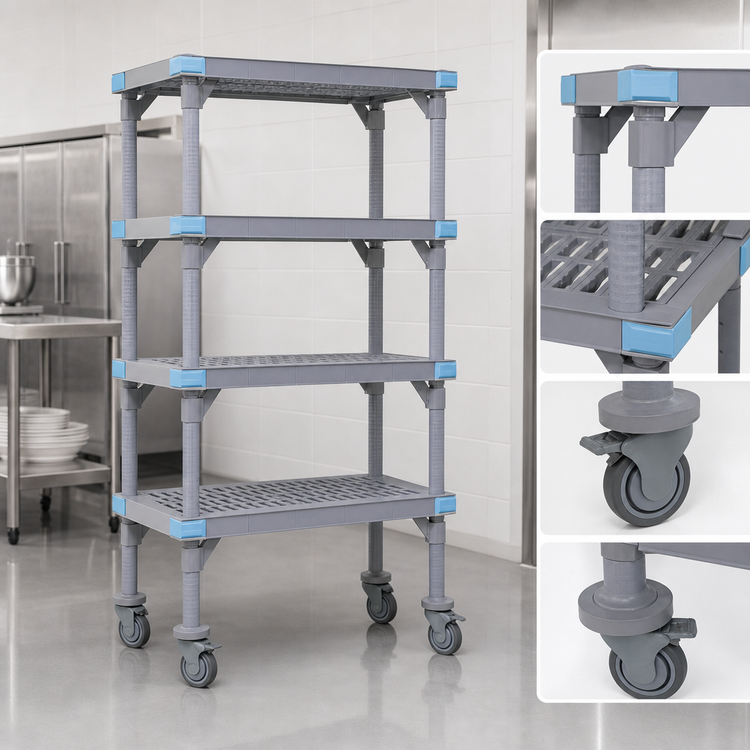 Product image #3 for Millenia Mobile Polymer Starter Shelving Unit with 5 Open Grid Shelves, 48 x 18 x 86 Inches