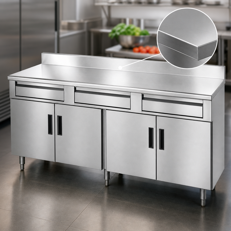 Product image #3 for Advance Tabco HDRC-305 60-Inch Stainless Steel Storage Cabinet Work Table with 5-Inch Backsplash, Drawers, and Hinged Doors