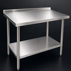 Thumbnail image #3 for Klinger's Trading ABST3018 Stainless Steel Filler Work Table, 18 x 30 x 38 Inches, 18-Gauge 430 Top, Undershelf, 2-Inch Backsplash