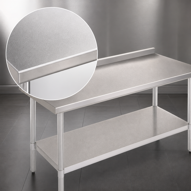 Product image #3 for John Boos Stallion Economy Work Table with 18/430 Stainless Steel Top and 5-Inch Backsplash, 84 x 24 Inches