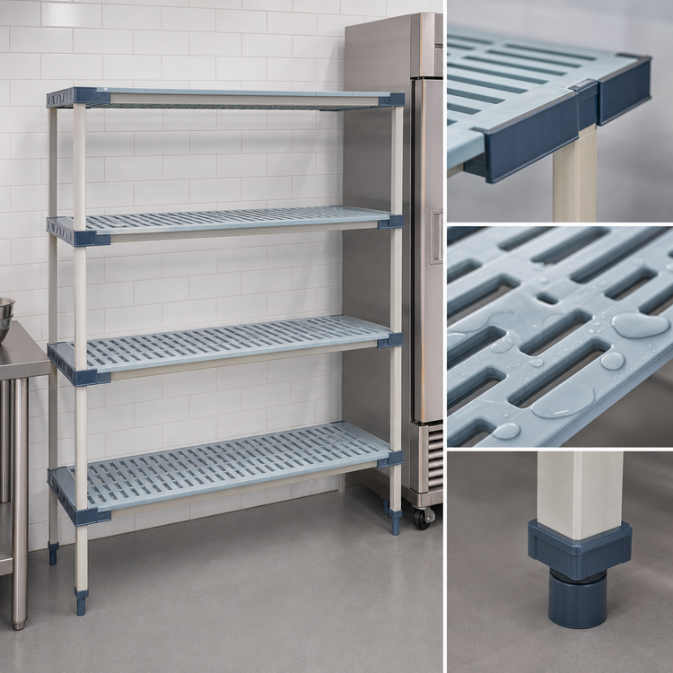 Product image #3 for MetroMax 4 All-Polymer Add-On Shelving Unit with 4 Open Grid Shelves, 48W x 21D x 74H