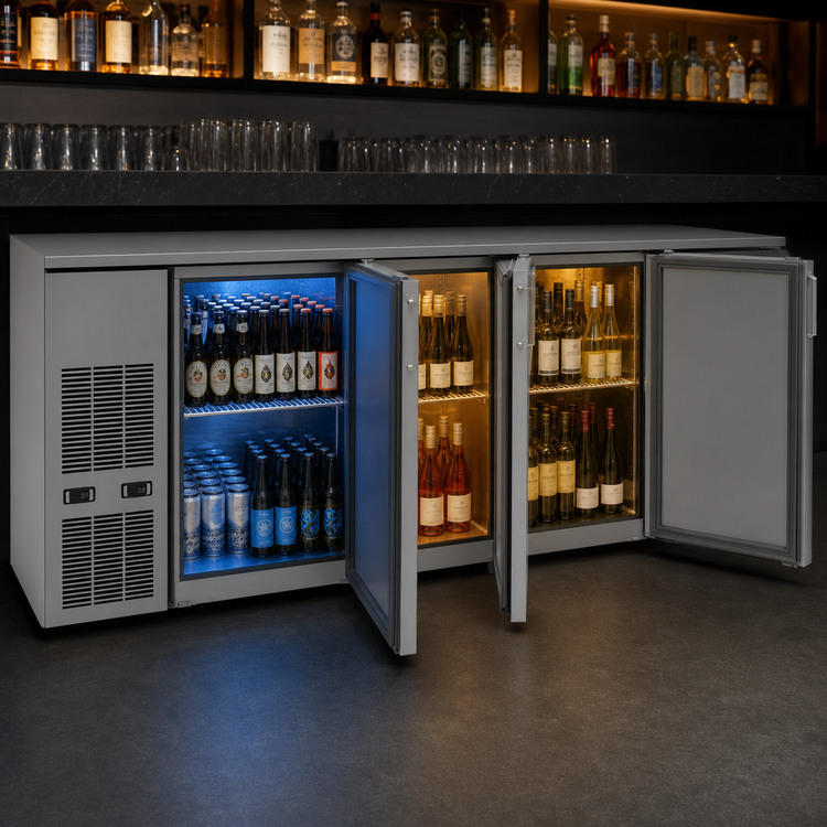 Product image #3 for Glastender C2FB92 Two-Zone Front-Serviced Bar Profile Back Bar Cooler, 92 Inch, Four-Section