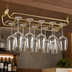 Thumbnail image #3 for Ceiling-Mounted 16-Inch Dual-Rail Brass Glass Hanging Rack